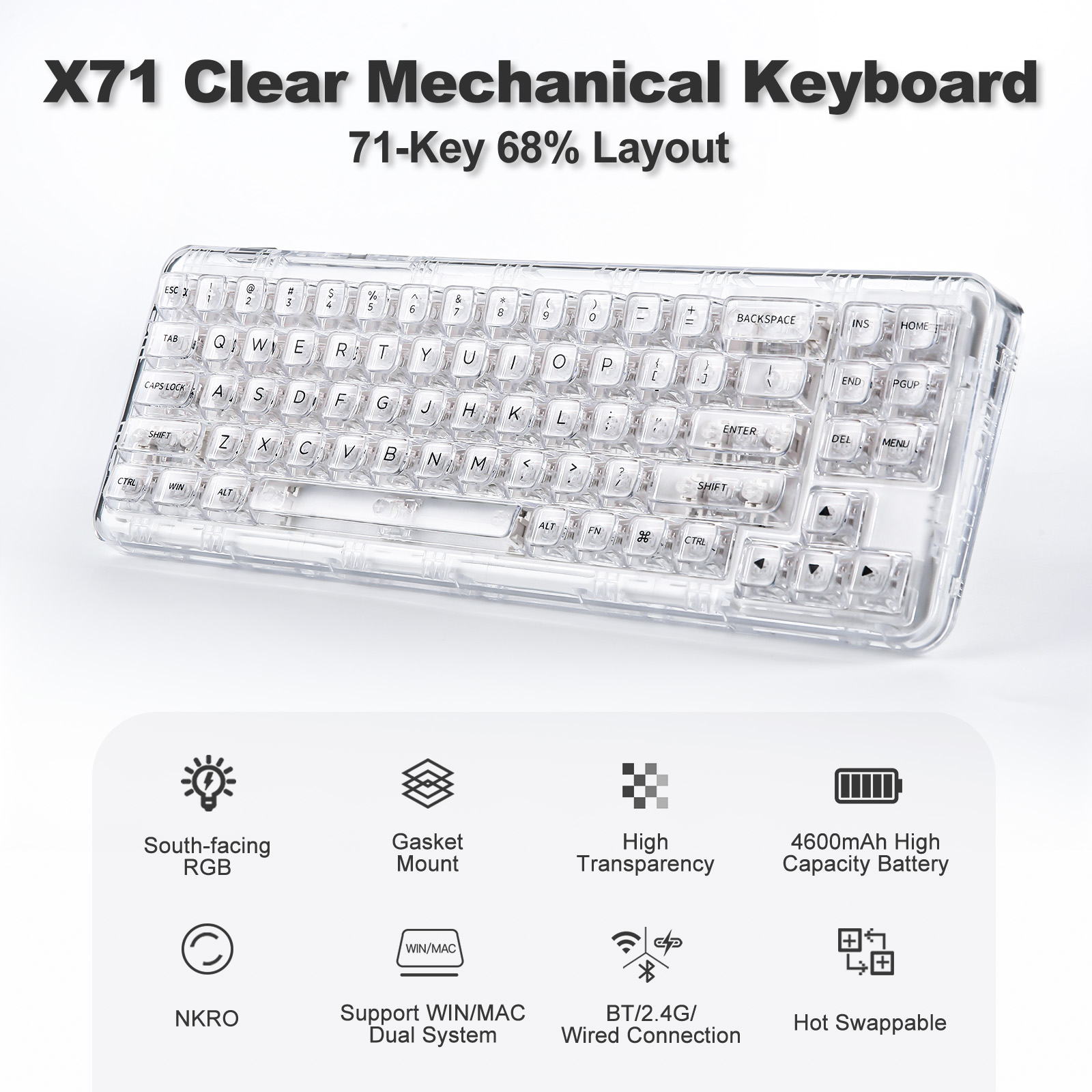 YUNZII-Teclado mecânico sem fi - Holy Stone Drone Hs175 avaliação e preço